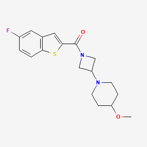 molecular formula C18H21FN2O2S B2455284 (5-Fluorobenzo[b]thiophen-2-yl)(3-(4-methoxypiperidin-1-yl)azetidin-1-yl)methanone CAS No. 2034359-23-2