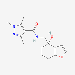 molecular formula C16H21N3O3 B2455286 N-((4-hydroxy-4,5,6,7-tetrahydrobenzofuran-4-yl)methyl)-1,3,5-trimethyl-1H-pyrazole-4-carboxamide CAS No. 2320145-34-2
