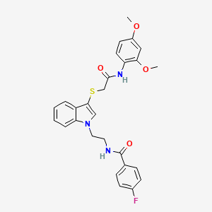 molecular formula C27H26FN3O4S B2455293 N-{2-[3-({[(2,4-dimethoxyphenyl)carbamoyl]methyl}sulfanyl)-1H-indol-1-yl]ethyl}-4-fluorobenzamide CAS No. 443333-52-6