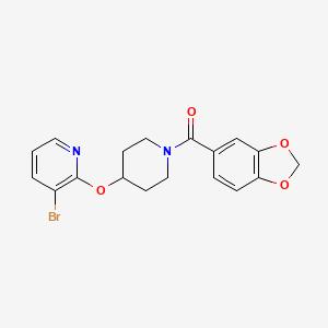 molecular formula C18H17BrN2O4 B2455299 Benzo[d][1,3]dioxol-5-yl(4-((3-bromopyridin-2-yl)oxy)piperidin-1-yl)methanone CAS No. 1448068-82-3