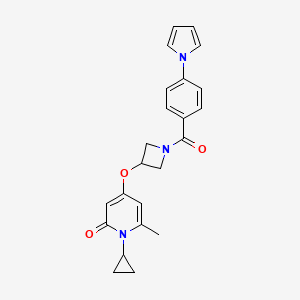 molecular formula C23H23N3O3 B2455309 4-((1-(4-(1H-pyrrol-1-yl)benzoyl)azetidin-3-yl)oxy)-1-cyclopropyl-6-methylpyridin-2(1H)-one CAS No. 2034387-58-9