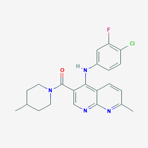 molecular formula C22H22ClFN4O B2455338 N-(4-chloro-3-fluorophenyl)-7-methyl-3-(4-methylpiperidine-1-carbonyl)-1,8-naphthyridin-4-amine CAS No. 1251694-55-9