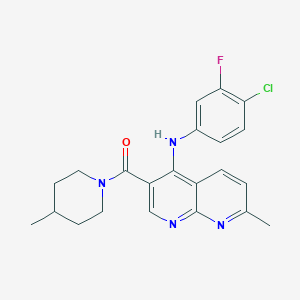 (4-((4-Chloro-3-fluorophenyl)amino)-7-methyl-1,8-naphthyridin-3-yl)(4-methylpiperidin-1-yl)methanone