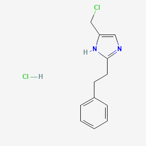 molecular formula C12H14Cl2N2 B2455357 5-(Chloromethyl)-2-(2-phenylethyl)-1H-imidazole;hydrochloride CAS No. 1909319-98-7