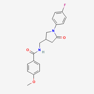 molecular formula C19H19FN2O3 B2455366 N-((1-(4-氟苯基)-5-氧代吡咯烷-3-基)甲基)-4-甲氧基苯甲酰胺 CAS No. 954667-20-0