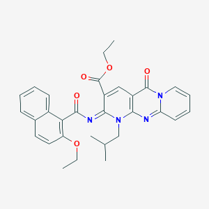 molecular formula C31H30N4O5 B2455432 ethyl 6-(2-ethoxynaphthalene-1-carbonyl)imino-7-(2-methylpropyl)-2-oxo-1,7,9-triazatricyclo[8.4.0.03,8]tetradeca-3(8),4,9,11,13-pentaene-5-carboxylate CAS No. 685859-90-9