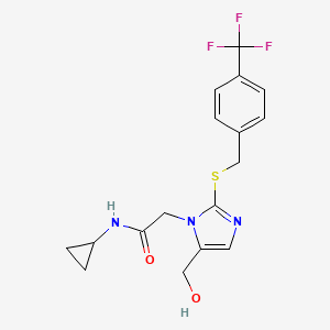 molecular formula C17H18F3N3O2S B2455444 N-cyclopropyl-2-(5-(hydroxymethyl)-2-((4-(trifluoromethyl)benzyl)thio)-1H-imidazol-1-yl)acetamide CAS No. 921795-71-3