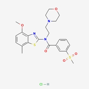 molecular formula C23H28ClN3O5S2 B2455453 N-(4-methoxy-7-methylbenzo[d]thiazol-2-yl)-3-(methylsulfonyl)-N-(2-morpholinoethyl)benzamide hydrochloride CAS No. 1216621-43-0