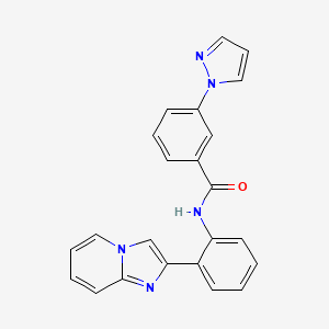 molecular formula C23H17N5O B2455494 N-(2-{imidazo[1,2-a]pyridin-2-yl}phenyl)-3-(1H-pyrazol-1-yl)benzamide CAS No. 1797722-42-9