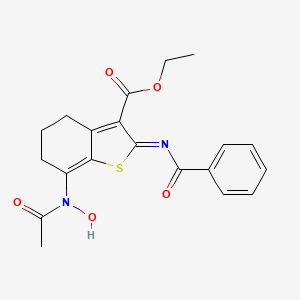 molecular formula C20H20N2O5S B2455554 ethyl (7E)-7-[acetyl(oxido)-lambda~5~-azanylidene]-2-[(phenylcarbonyl)amino]-4,5,6,7-tetrahydro-1-benzothiophene-3-carboxylate CAS No. 1241724-56-0