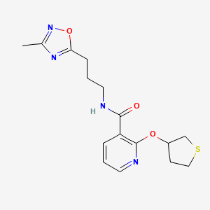 molecular formula C16H20N4O3S B2455598 N-[3-(3-methyl-1,2,4-oxadiazol-5-yl)propyl]-2-(thiolan-3-yloxy)pyridine-3-carboxamide CAS No. 1903572-01-9