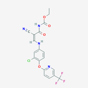 molecular formula C19H14ClF3N4O4 B2455623 ethyl N-[(2Z)-2-{[(3-chloro-4-{[5-(trifluoromethyl)pyridin-2-yl]oxy}phenyl)amino]methylidene}-2-cyanoacetyl]carbamate CAS No. 338769-97-4