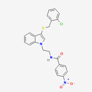 molecular formula C24H20ClN3O3S B2455724 N-[2-(3-{[(2-chlorophenyl)methyl]sulfanyl}-1H-indol-1-yl)ethyl]-4-nitrobenzamide CAS No. 532973-40-3