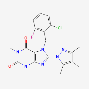 B2455814 7-[(6-Chloro-2-fluorophenyl)methyl]-1,3-dimethyl-8-(3,4,5-trimethylpyrazolyl)-1,3,7-trihydropurine-2,6-dione CAS No. 1014051-34-3