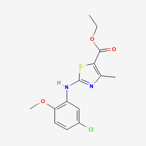 molecular formula C14H15ClN2O3S B2455824 Ethyl 3-((5-chloro-2-methoxyphenyl)amino)-5-methyl-2,4-thiazolecarboxylate CAS No. 1023476-02-9