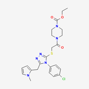 molecular formula C23H27ClN6O3S B2455855 ethyl 4-(2-((4-(4-chlorophenyl)-5-((1-methyl-1H-pyrrol-2-yl)methyl)-4H-1,2,4-triazol-3-yl)thio)acetyl)piperazine-1-carboxylate CAS No. 887215-89-6