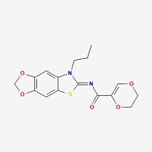 molecular formula C16H16N2O5S B2455863 N-[(11Z)-12-propyl-4,6-dioxa-10-thia-12-azatricyclo[7.3.0.0^{3,7}]dodeca-1(9),2,7-trien-11-ylidene]-5,6-dihydro-1,4-dioxine-2-carboxamide CAS No. 898346-39-9