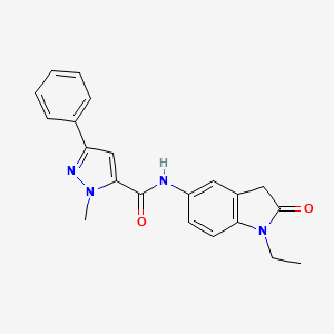 molecular formula C21H20N4O2 B2455908 N-(1-ethyl-2-oxoindolin-5-yl)-1-methyl-3-phenyl-1H-pyrazole-5-carboxamide CAS No. 1286726-12-2