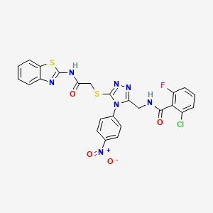 molecular formula C25H17ClFN7O4S2 B2455911 N-{[5-({[(1,3-benzothiazol-2-yl)carbamoyl]methyl}sulfanyl)-4-(4-nitrophenyl)-4H-1,2,4-triazol-3-yl]methyl}-2-chloro-6-fluorobenzamide CAS No. 389070-89-7