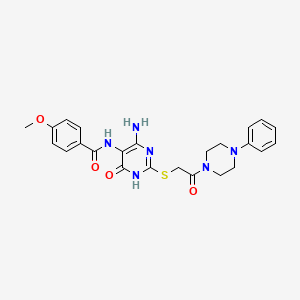 B2456192 N-(4-amino-6-oxo-2-((2-oxo-2-(4-phenylpiperazin-1-yl)ethyl)thio)-1,6-dihydropyrimidin-5-yl)-4-methoxybenzamide CAS No. 872597-35-8