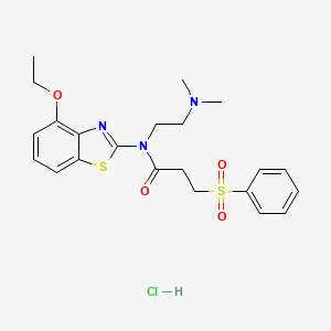 molecular formula C22H28ClN3O4S2 B2456193 N-(2-(dimethylamino)ethyl)-N-(4-ethoxybenzo[d]thiazol-2-yl)-3-(phenylsulfonyl)propanamide hydrochloride CAS No. 1177740-61-2