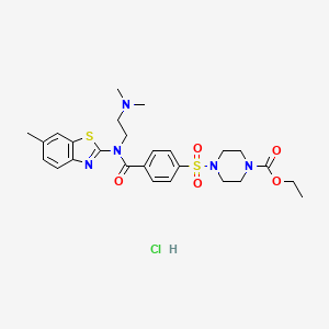 molecular formula C26H34ClN5O5S2 B2456317 Ethyl 4-((4-((2-(dimethylamino)ethyl)(6-methylbenzo[d]thiazol-2-yl)carbamoyl)phenyl)sulfonyl)piperazine-1-carboxylate hydrochloride CAS No. 1321819-49-1