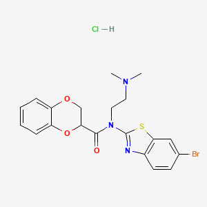 molecular formula C20H21BrClN3O3S B2456355 N-(6-bromobenzo[d]thiazol-2-yl)-N-(2-(dimethylamino)ethyl)-2,3-dihydrobenzo[b][1,4]dioxine-2-carboxamide hydrochloride CAS No. 1216627-29-0