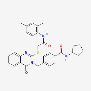 molecular formula C31H32N4O3S B2456416 N-cyclopentyl-4-{[2-({[(2,4-dimethylphenyl)carbamoyl]methyl}sulfanyl)-4-oxo-3,4-dihydroquinazolin-3-yl]methyl}benzamide CAS No. 1115433-86-7