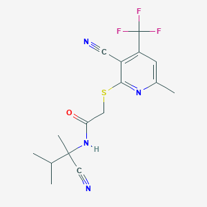 molecular formula C16H17F3N4OS B2456450 N-(1-cyano-1,2-dimethylpropyl)-2-{[3-cyano-6-methyl-4-(trifluoromethyl)pyridin-2-yl]sulfanyl}acetamide CAS No. 1280332-32-2