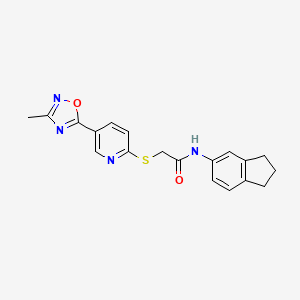 molecular formula C19H18N4O2S B2456457 N-(2,3-dihydro-1H-inden-5-yl)-2-{[5-(3-methyl-1,2,4-oxadiazol-5-yl)pyridin-2-yl]sulfanyl}acetamide CAS No. 1251547-93-9
