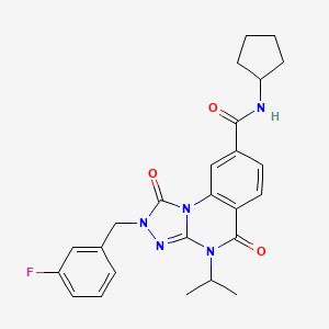 molecular formula C25H26FN5O3 B2456508 N-cyclopentyl-2-(3-fluorobenzyl)-4-isopropyl-1,5-dioxo-1,2,4,5-tetrahydro-[1,2,4]triazolo[4,3-a]quinazoline-8-carboxamide CAS No. 1105230-34-9