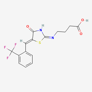 molecular formula C15H13F3N2O3S B2456664 4-{[4-oxo-5-{(Z)-[2-(trifluoromethyl)phenyl]methylidene}-1,3-thiazol-2(4H)-yl]amino}butanoic acid CAS No. 866040-88-2