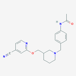 molecular formula C21H24N4O2 B2456680 N-{4-[(3-{[(4-cyanopyridin-2-yl)oxy]methyl}piperidin-1-yl)methyl]phenyl}acetamide CAS No. 2380087-30-7