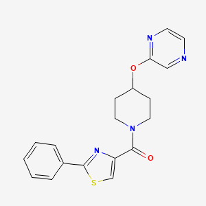 molecular formula C19H18N4O2S B2456698 (2-Phenylthiazol-4-yl)(4-(pyrazin-2-yloxy)piperidin-1-yl)methanone CAS No. 1448079-57-9