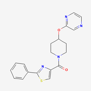 molecular formula C19H18N4O2S B2456698 (2-苯基噻唑-4-基)(4-(吡嗪-2-氧基)哌啶-1-基)甲酮 CAS No. 1448079-57-9