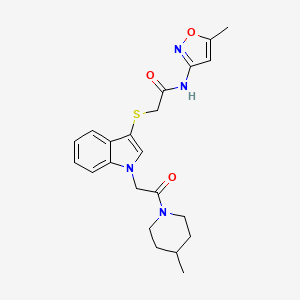 molecular formula C22H26N4O3S B2456719 N-(5-methyl-1,2-oxazol-3-yl)-2-({1-[2-(4-methylpiperidin-1-yl)-2-oxoethyl]-1H-indol-3-yl}sulfanyl)acetamide CAS No. 878054-79-6