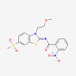 molecular formula C18H17N3O6S2 B2456746 N-[3-(2-methoxyethyl)-6-methylsulfonyl-1,3-benzothiazol-2-ylidene]-2-nitrobenzamide CAS No. 1164553-02-9