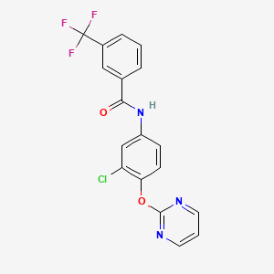 molecular formula C18H11ClF3N3O2 B2456792 N-(3-Chloro-4-(2-pyrimidinyloxy)phenyl)-3-(trifluoromethyl)benzenecarboxamide CAS No. 338413-33-5