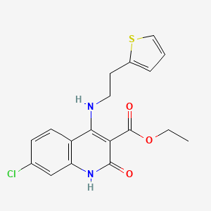 molecular formula C18H17ClN2O3S B2456798 Ethyl 7-chloro-2-oxo-4-((2-(thiophen-2-yl)ethyl)amino)-1,2-dihydroquinoline-3-carboxylate CAS No. 1216879-07-0