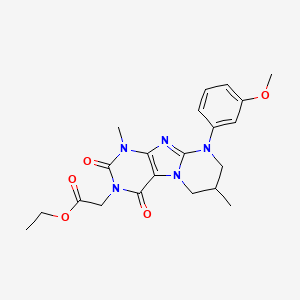 molecular formula C21H25N5O5 B2456834 ethyl 2-(9-(3-methoxyphenyl)-1,7-dimethyl-2,4-dioxo-1,2,6,7,8,9-hexahydropyrimido[2,1-f]purin-3(4H)-yl)acetate CAS No. 847182-50-7
