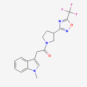 molecular formula C18H17F3N4O2 B2456852 2-(1-methyl-1H-indol-3-yl)-1-(3-(5-(trifluoromethyl)-1,2,4-oxadiazol-3-yl)pyrrolidin-1-yl)ethanone CAS No. 2034284-54-1
