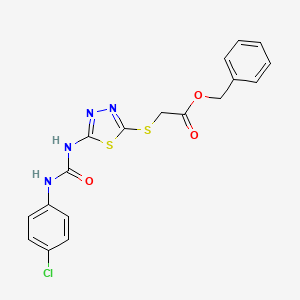 molecular formula C18H15ClN4O3S2 B2456864 Benzyl 2-((5-(3-(4-chlorophenyl)ureido)-1,3,4-thiadiazol-2-yl)thio)acetate CAS No. 922844-15-3