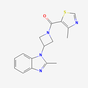 molecular formula C16H16N4OS B2456872 [3-(2-Methylbenzimidazol-1-yl)azetidin-1-yl]-(4-methyl-1,3-thiazol-5-yl)methanone CAS No. 2380080-37-3