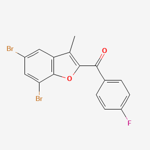 molecular formula C16H9Br2FO2 B2456875 (5,7-Dibromo-3-methyl-1-benzofuran-2-yl)(4-fluorophenyl)methanone CAS No. 303145-28-0