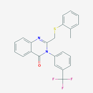 molecular formula C23H17F3N2OS B2456921 2-[(2-Methylphenyl)sulfanylmethyl]-3-[3-(trifluoromethyl)phenyl]quinazolin-4-one CAS No. 338959-61-8