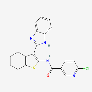 molecular formula C21H17ClN4OS B2456932 N-[3-(1H-1,3-benzodiazol-2-yl)-4,5,6,7-tetrahydro-1-benzothiophen-2-yl]-6-chloropyridine-3-carboxamide CAS No. 926418-48-6