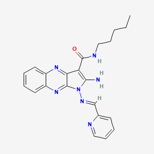 molecular formula C22H23N7O B2456933 (E)-2-amino-N-pentyl-1-((pyridin-2-ylmethylene)amino)-1H-pyrrolo[2,3-b]quinoxaline-3-carboxamide CAS No. 839703-84-3
