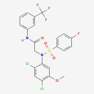 molecular formula C22H16Cl2F4N2O4S B2456946 2-{2,4-dichloro[(4-fluorophenyl)sulfonyl]-5-methoxyanilino}-N-[3-(trifluoromethyl)phenyl]acetamide CAS No. 338967-36-5
