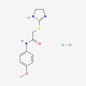 molecular formula C12H16ClN3O2S B2457051 2-(4,5-dihydro-1H-imidazol-2-ylsulfanyl)-N-(4-methoxyphenyl)acetamide hydrochloride CAS No. 474647-54-6