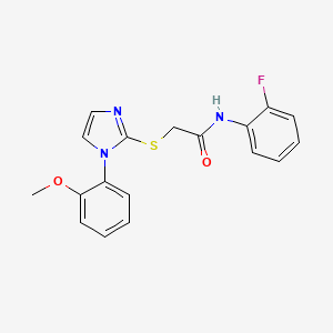 molecular formula C18H16FN3O2S B2457065 N-(2-fluorophenyl)-2-{[1-(2-methoxyphenyl)-1H-imidazol-2-yl]sulfanyl}acetamide CAS No. 869345-32-4